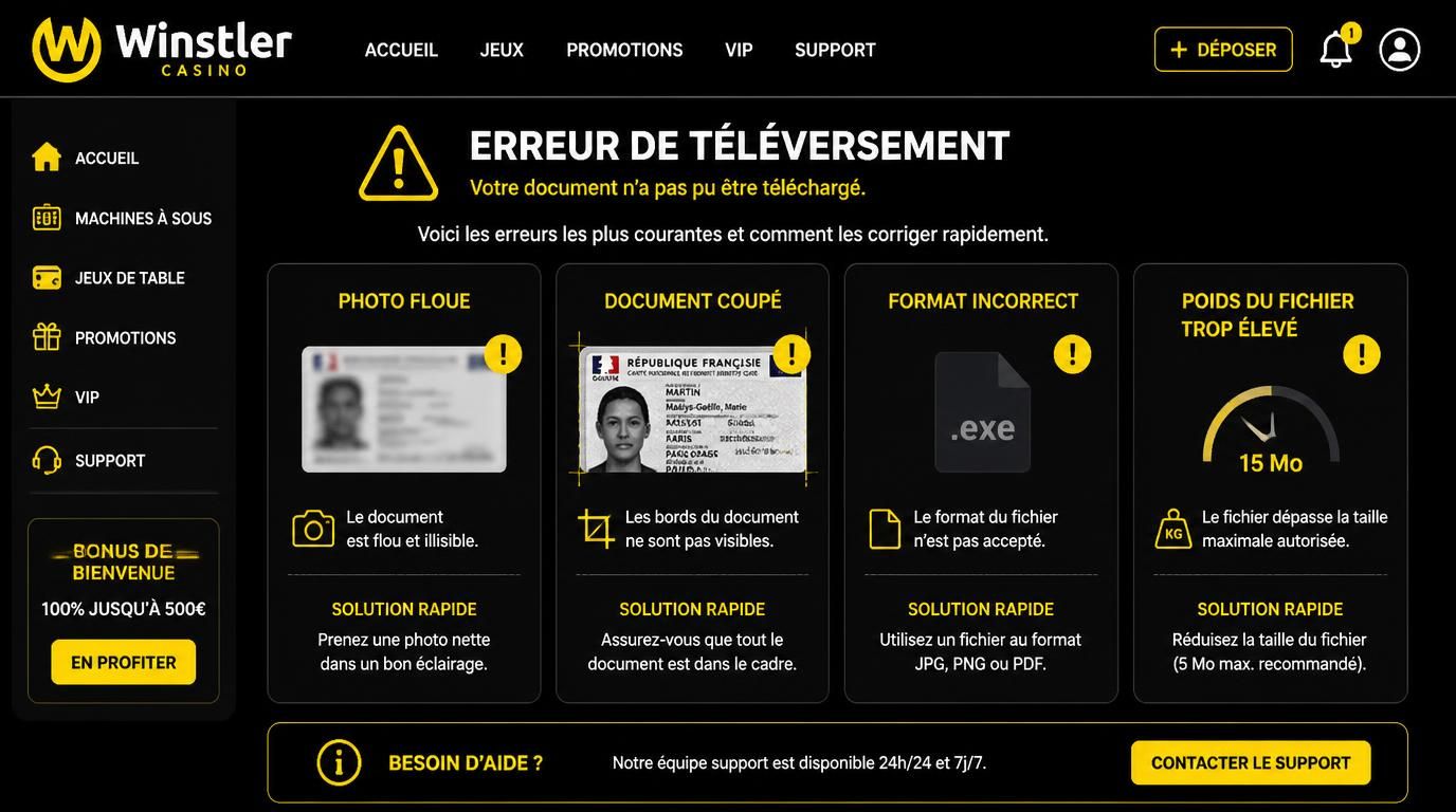 Erreurs fréquentes photo floue, document mal formaté, fichier trop lourd